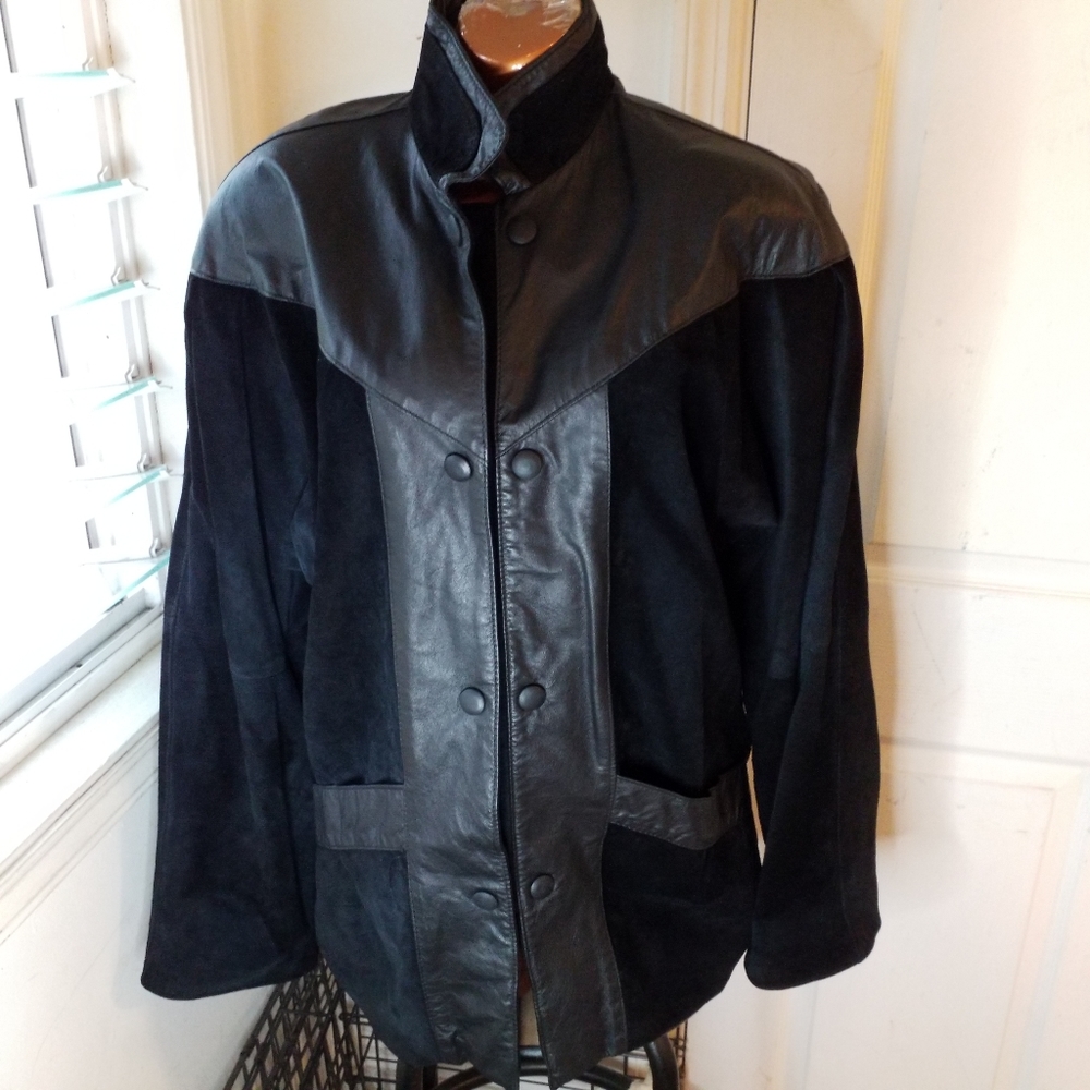 Vtg 80s COMINT black suede & LEATHER JACKET size M